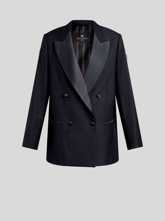 Shop Etro Double-breasted Jacquard Jacket In Navy Blue