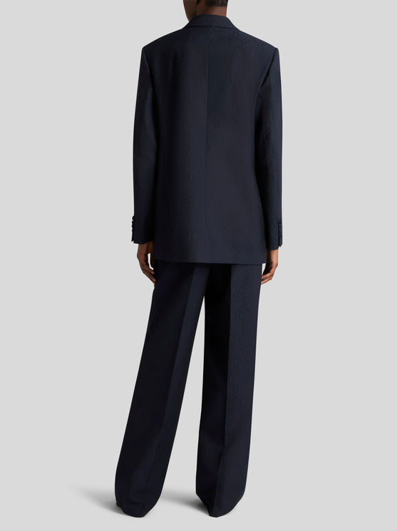 Shop Etro Double-breasted Jacquard Jacket In Navy Blue