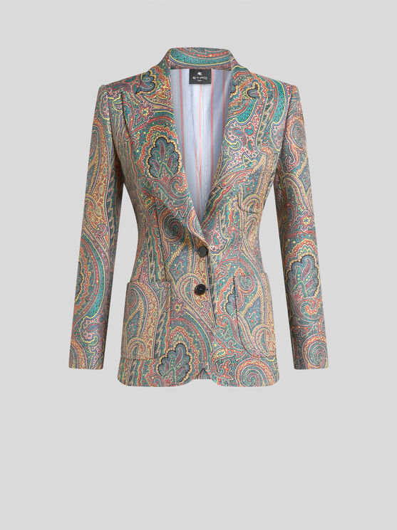 Etro , Single-breasted Paisley Jacket, Woman, Light Blue, Size 44 In Light Blue