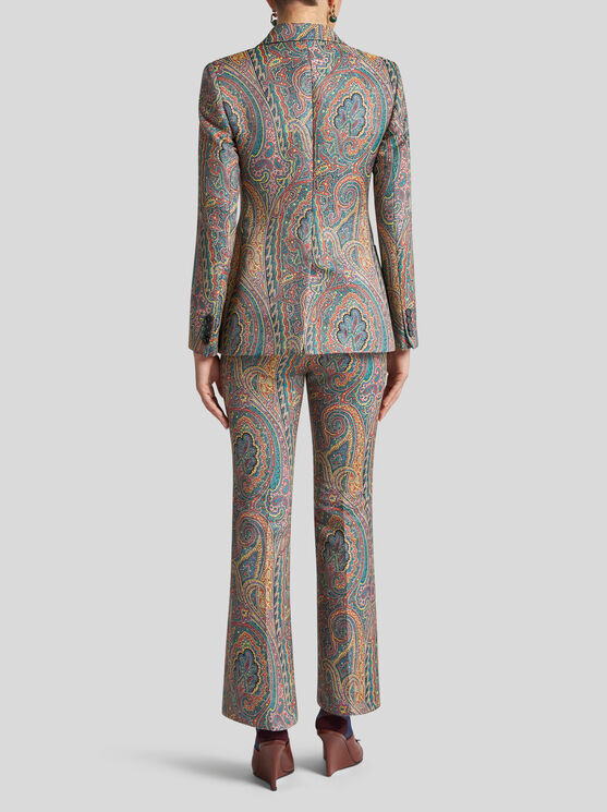 Etro , Single-breasted Paisley Jacket, Woman, Light Blue, Size 44 In Light Blue
