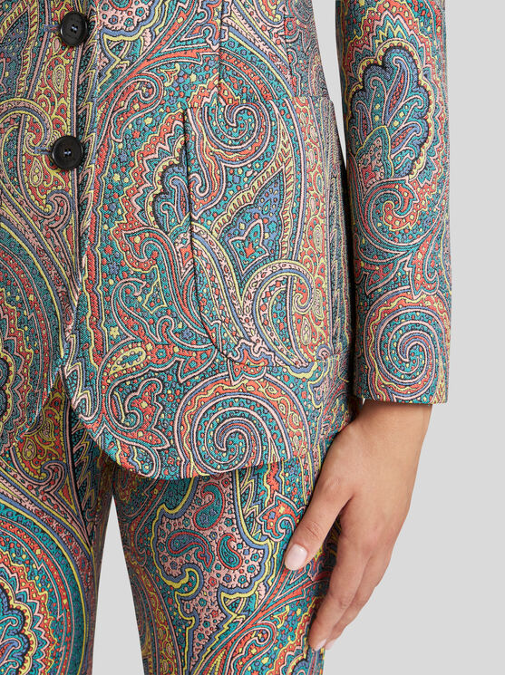 Etro , Single-breasted Paisley Jacket, Woman, Light Blue, Size 44 In Light Blue
