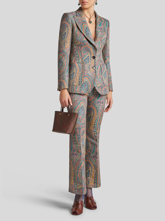 Etro , Single-breasted Paisley Jacket, Woman, Light Blue, Size 44 In Light Blue
