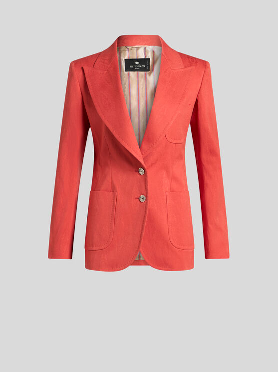 Etro Red Single-breasted Jacket With Iconic Buttons And Tailored Fit In Red