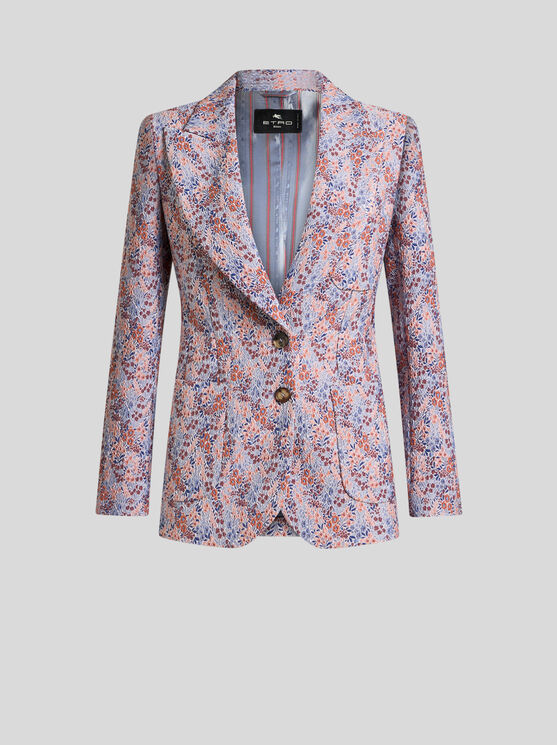 Etro , Micro Floral Jacquard Jacket, Woman, Light Blue, Size 44