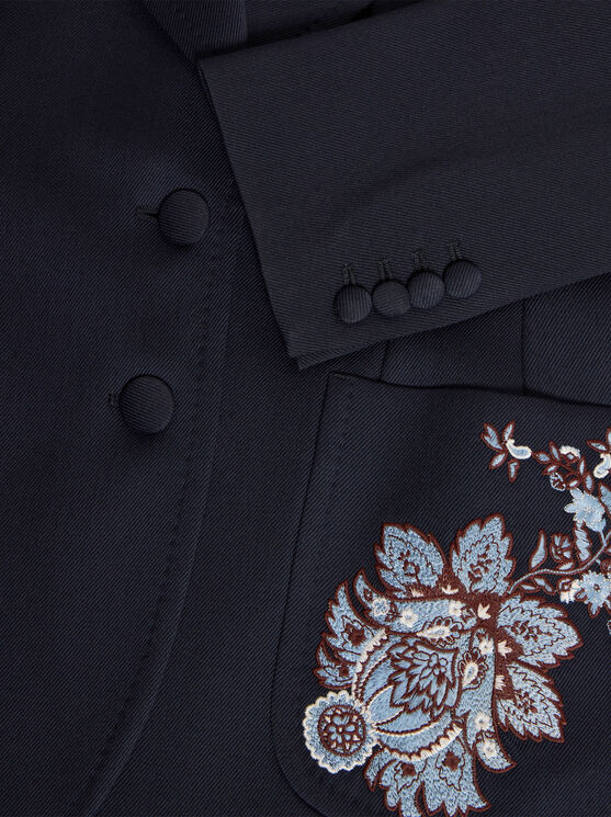 Shop Etro Gabardine Jacket With Embroidery In Navy Blue