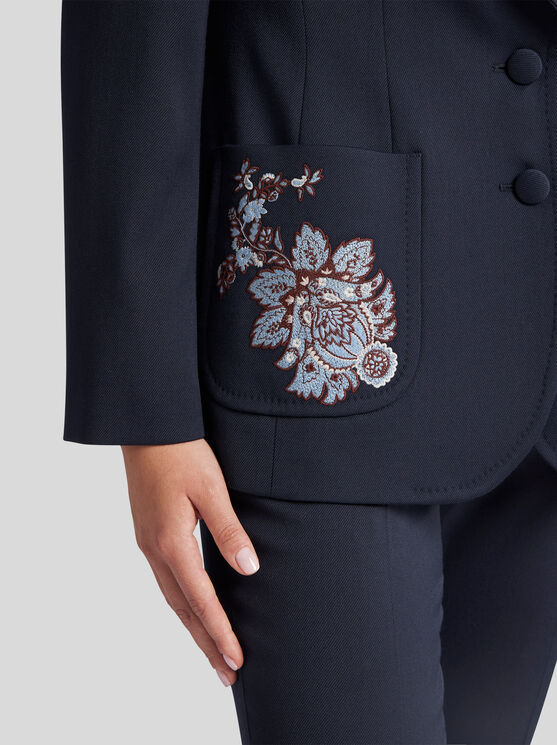 Shop Etro Gabardine Jacket With Embroidery In Navy Blue