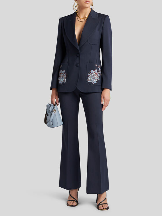 Shop Etro Gabardine Jacket With Embroidery In Navy Blue