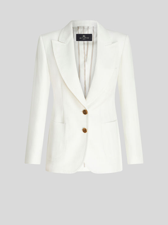 Shop Etro Slub Fabric Jacket In White