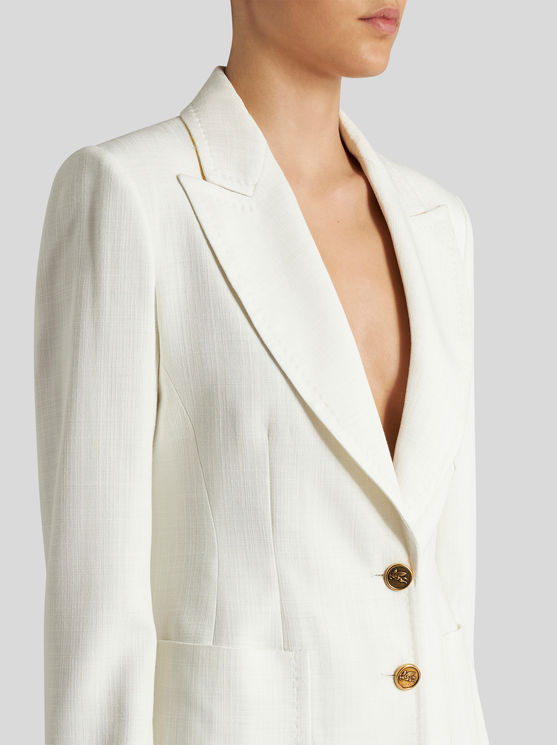 Shop Etro Slub Fabric Jacket In White