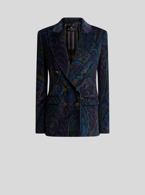 Etro Paisley Print Corduroy Double-breasted Jacket In Multi
