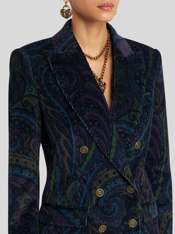 Etro Paisley Print Corduroy Double-breasted Jacket In Multi