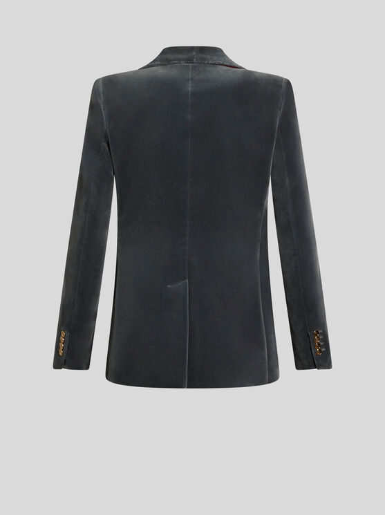 Shop Etro Double-breasted Velvet Jacket In Grey