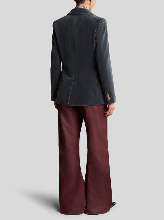 Shop Etro Double-breasted Velvet Jacket In Grey