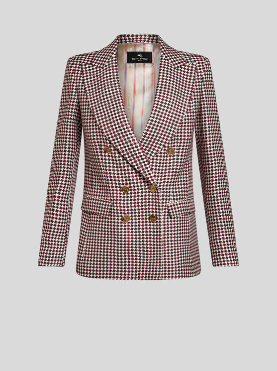 Shop Etro Double-breasted Houndstooth Jacket In White