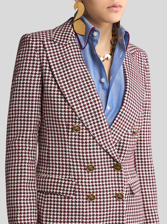 Shop Etro Double-breasted Houndstooth Jacket In White