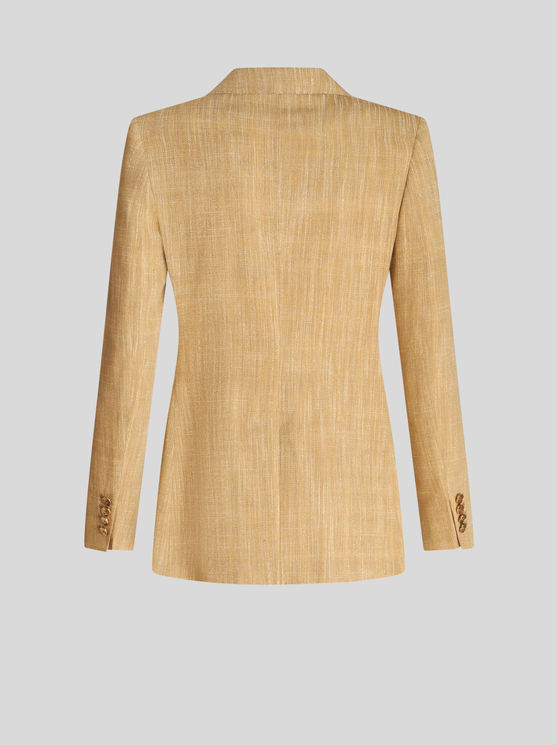 Shop Etro Slub Fabric Double-breasted Jacket In Beige