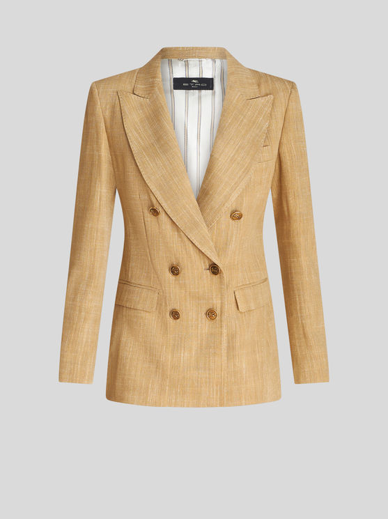 Shop Etro Slub Fabric Double-breasted Jacket In Beige