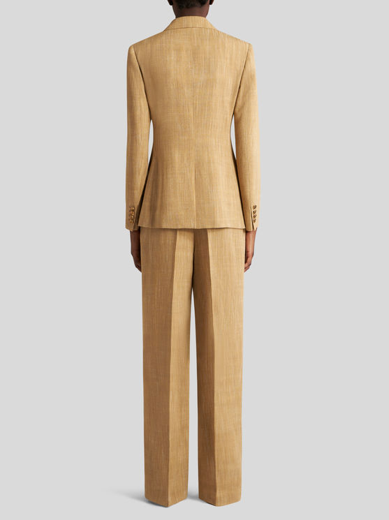 Shop Etro Slub Fabric Double-breasted Jacket In Beige