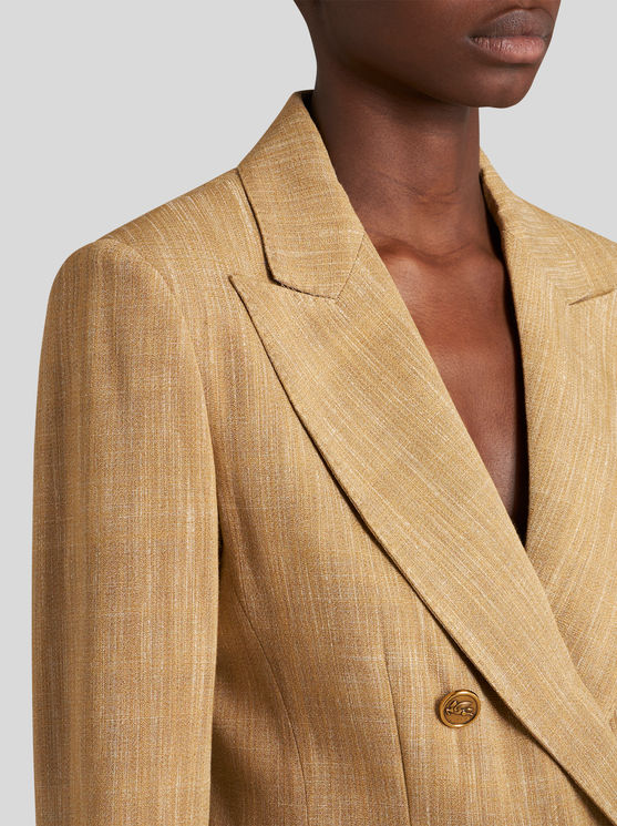 Shop Etro Slub Fabric Double-breasted Jacket In Beige