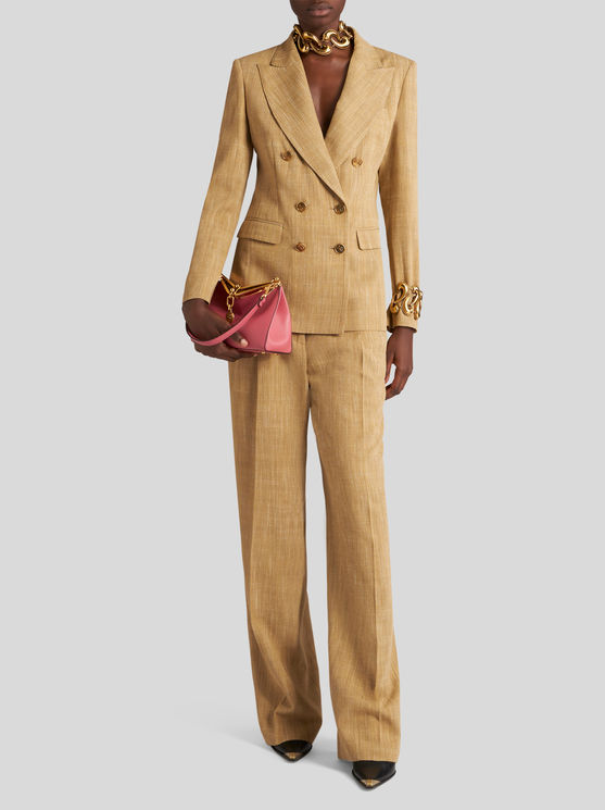 Shop Etro Slub Fabric Double-breasted Jacket In Beige