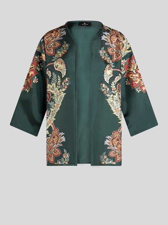 Shop Etro Silk Twill Kesa With Print In Dark Green