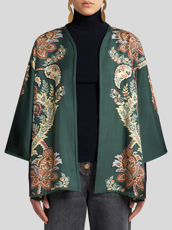 Shop Etro Silk Twill Kesa With Print In Dark Green