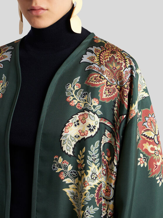 Shop Etro Silk Twill Kesa With Print In Dark Green