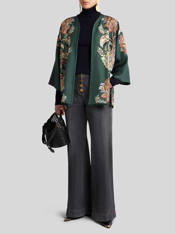 Shop Etro Silk Twill Kesa With Print In Dark Green