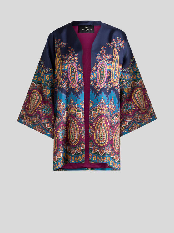 Etro Silk Twill Kesa With Placed Print In Multi