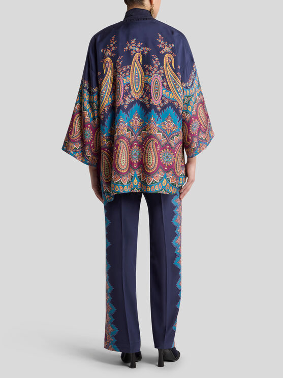 Etro Silk Twill Kesa With Placed Print In Multi