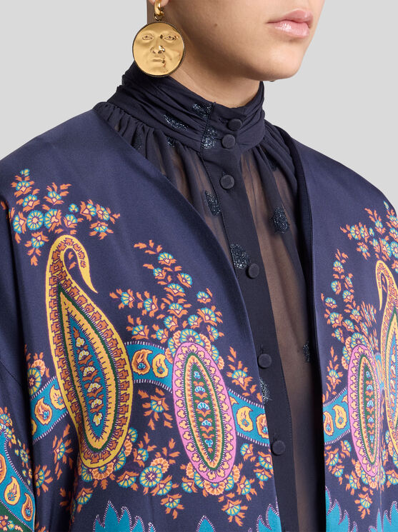 Etro Silk Twill Kesa With Placed Print In Multi