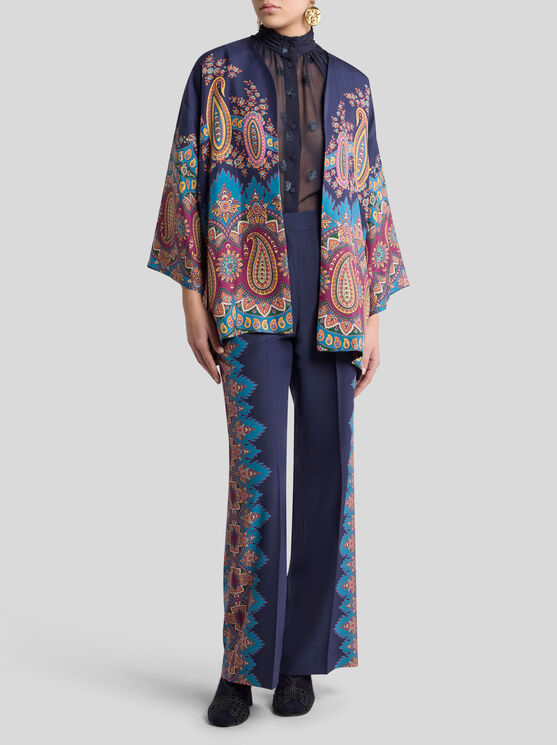 Etro Silk Twill Kesa With Placed Print In Multi