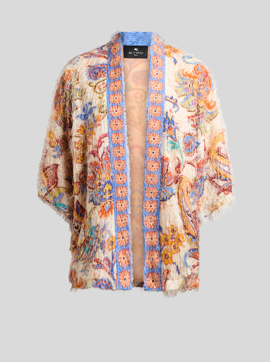 Etro , Printed Fil Coupé Kesa Robe, Woman, Beige, Size Xl