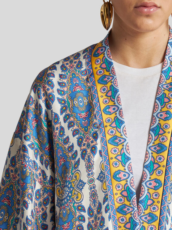 Shop Etro , Printed Twill Kesa Robe, Woman, White, Size L In Weiss