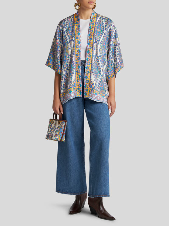 Shop Etro , Printed Twill Kesa Robe, Woman, White, Size L In Weiss