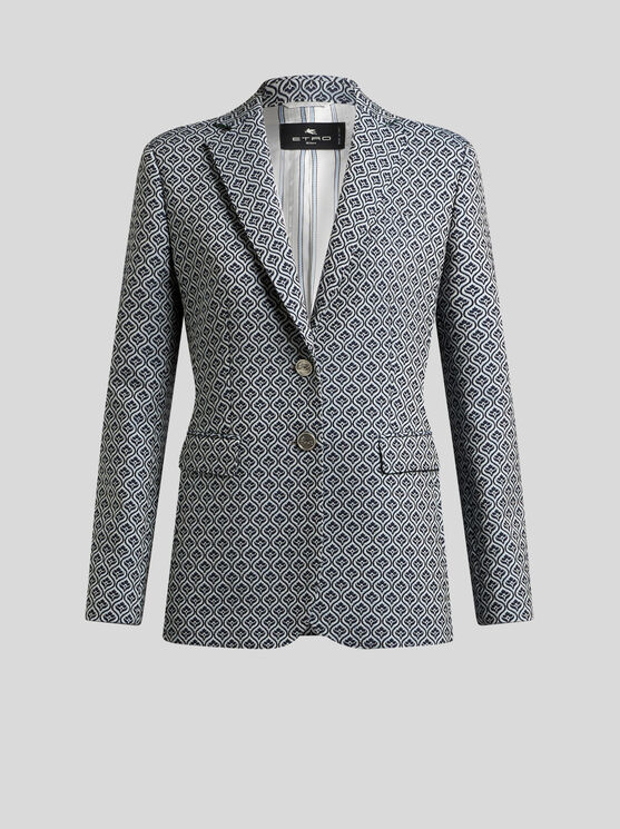Etro , Single-breasted Jacquard Jacket, Woman, Navy Blue, Size 38
