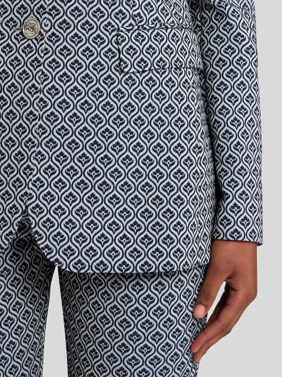 Etro Single-breasted Jacquard Jacket In Navy Blue
