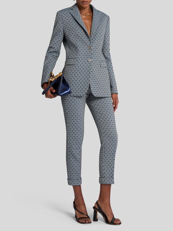 Etro Single-breasted Jacquard Jacket In Navy Blue