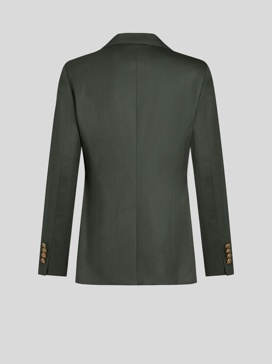 Shop Etro Wool Jacket With Pegaso Buttons In Dark Green