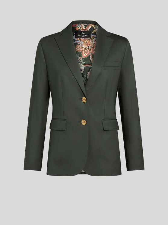 Shop Etro Wool Jacket With Pegaso Buttons In Dark Green