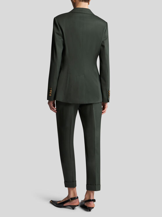 Shop Etro Wool Jacket With Pegaso Buttons In Dark Green