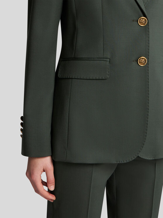 Shop Etro Wool Jacket With Pegaso Buttons In Dark Green