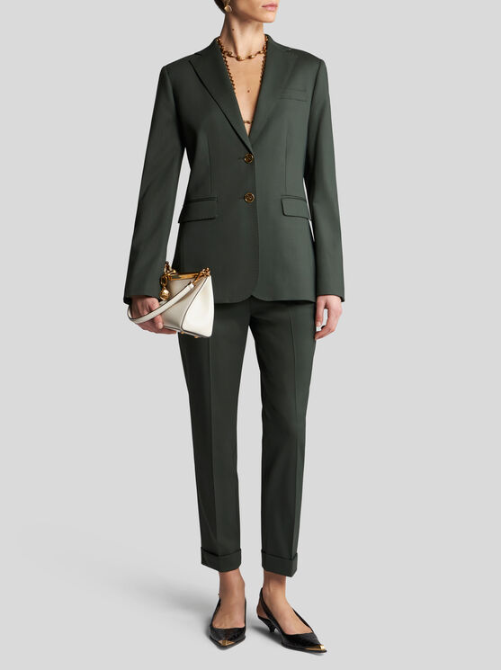 Shop Etro Wool Jacket With Pegaso Buttons In Dark Green