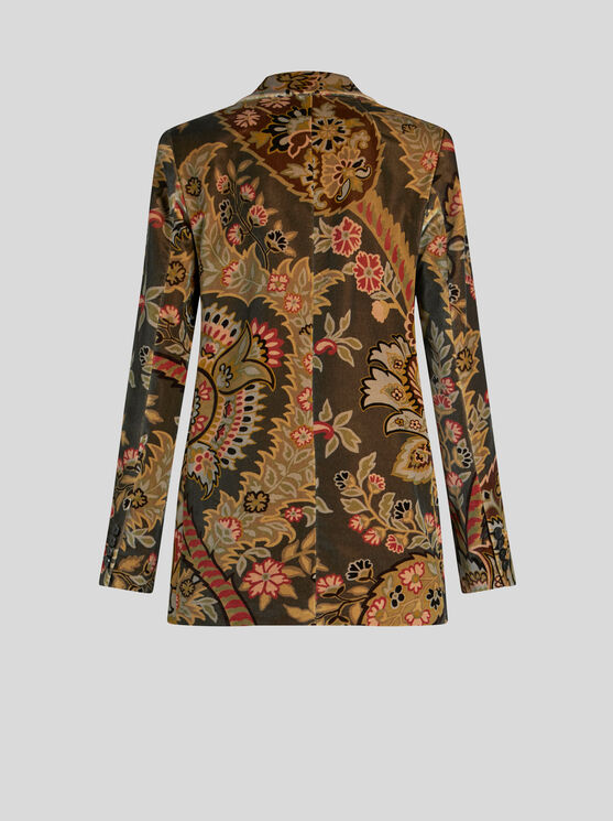 Shop Etro Printed Velvet Jacket In Dark Green