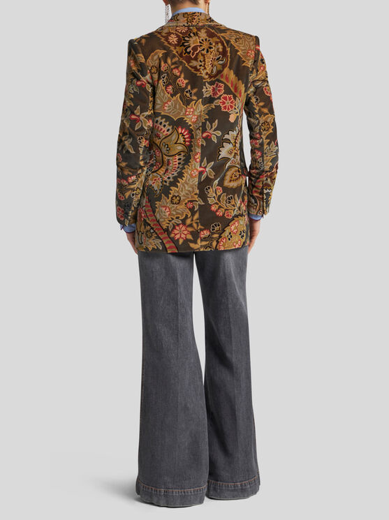 Shop Etro Printed Velvet Jacket In Dark Green