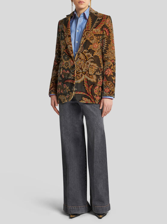 Shop Etro Printed Velvet Jacket In Dark Green