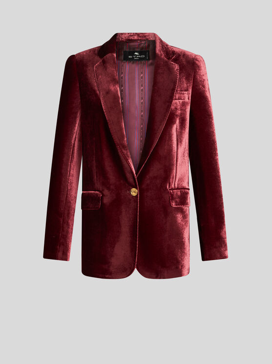 Shop Etro Velvet Jacket In Burgundy