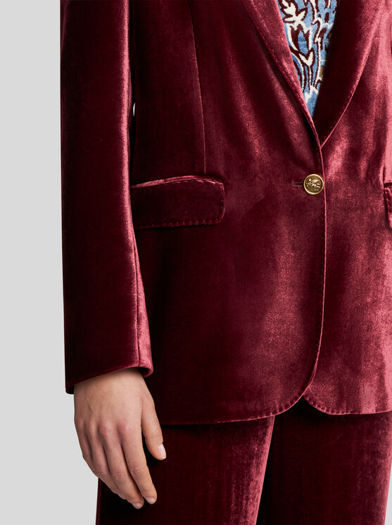 Shop Etro Velvet Jacket In Burgundy