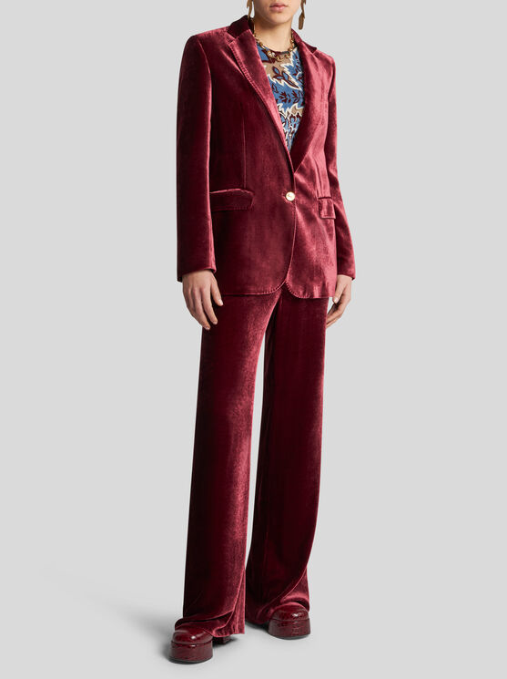 Shop Etro Velvet Jacket In Burgundy