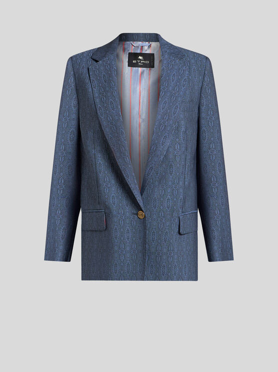 Etro Wool Jacket With Medallion Motif In Navy Blue